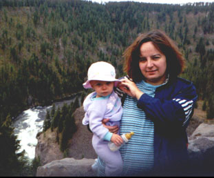 Elizabeth with mommy near one of Idaho's biggest fall